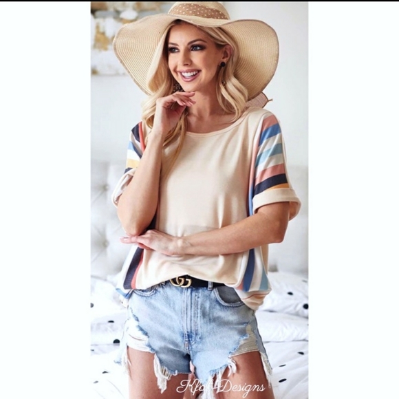 🔥Sale!!!!French Terry Super Soft Multi Stripe Block Banded Top - Picture 4 of 7